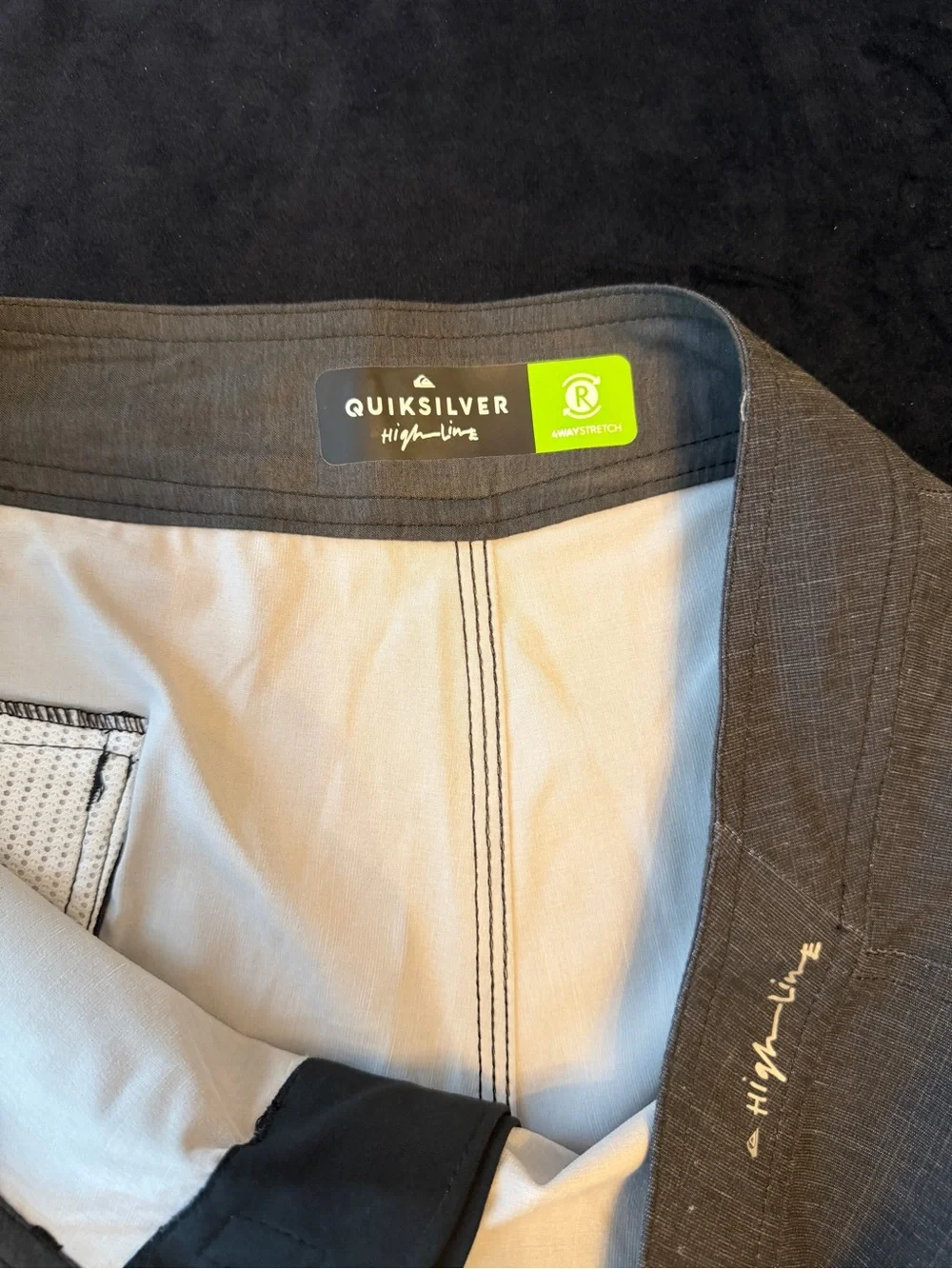 Quiksilver Men’s Black Boardshorts with Blue-Teal Floral Band